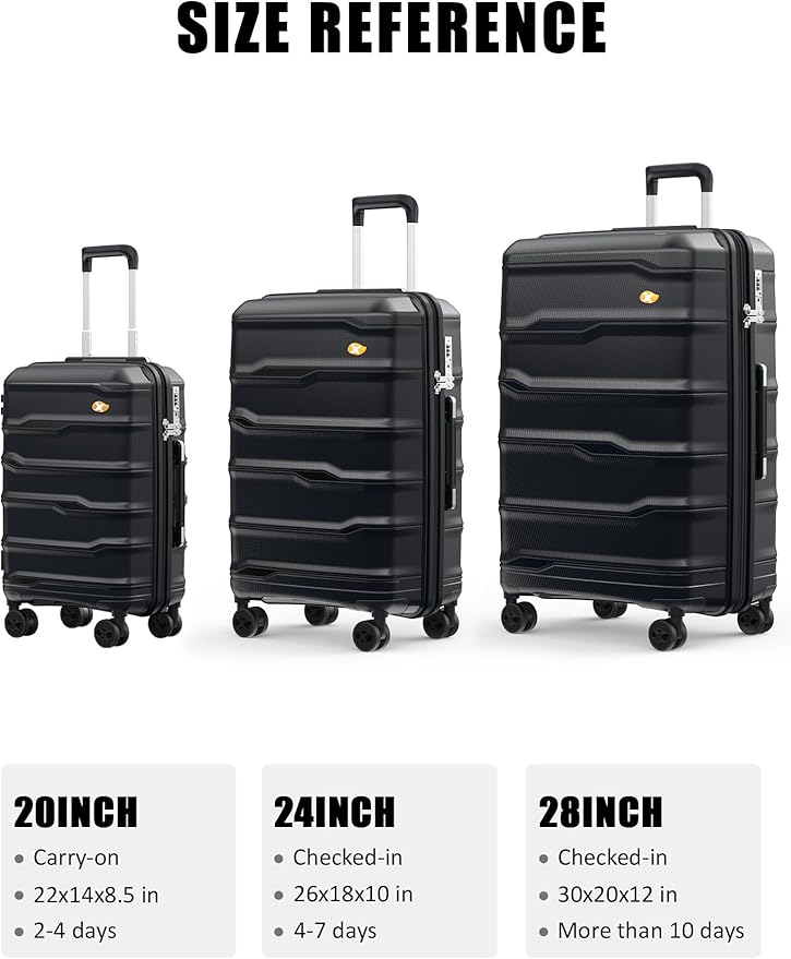 28 Inch Luggage with Spinner Wheels, Large Hard Shell Suitcase, Lightweight PP Luggages with TSA Lock, Checked-Large Suitcases 28-Inch, Black