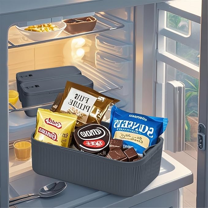 SANIDIKA Lockable Storage Box,Medicine Lock Box,Medical Lockbox,Cell Phone Locked Jail,Refrigerator Snack Food Safe Containers Bin for Personal Items,Home Office Organization,Travel Case,Gift (Navy)