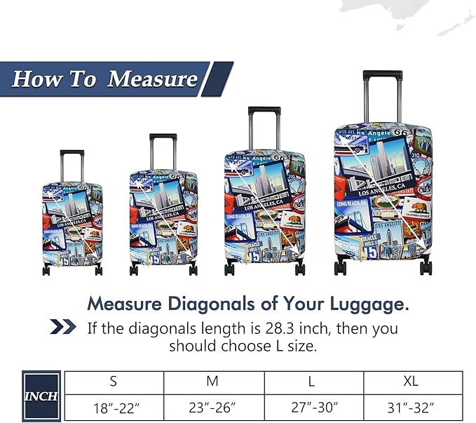 HYPER VENTURE Washable Luggage Cover - Fashion Suitcase Protector Fits 31-32 Inch Luggage (Travel Location, XL)