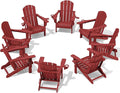 SERWALL Adirondack Chair with Cup Holders - Composite Adirondack Chairs Set of 8 HDPE Outdoor Chairs All Weather Use- Dark Red