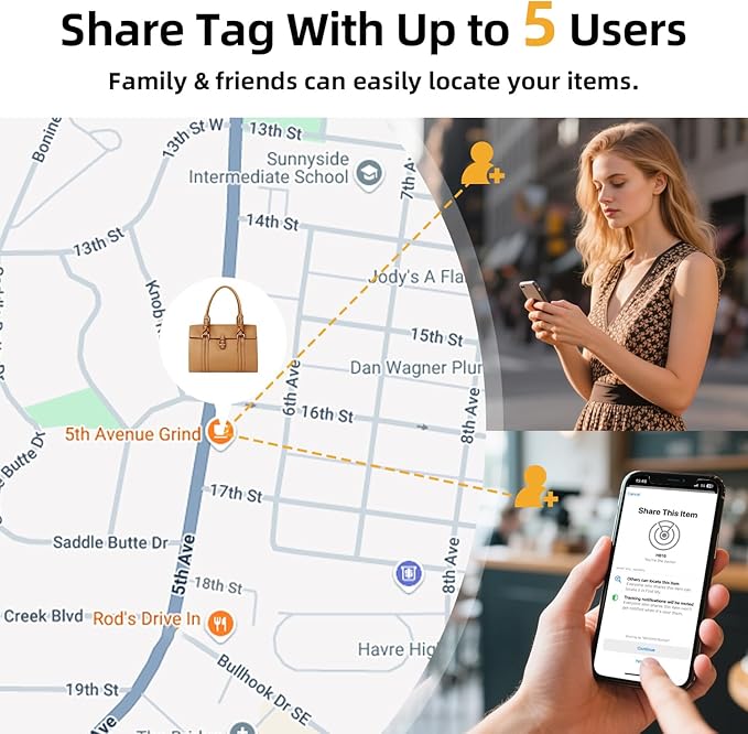 Esky Bluetooth Tracker Tag-4 Pack, Smart Luggage Tracker Compatible with Apple Find My APP (Only for iOS, Not for Android), Key Finder and Item Locator for Luggage, Backpack, Suitcases, Pets, Wallet