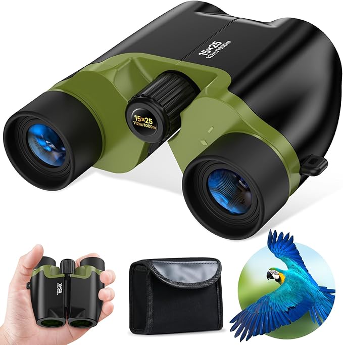 High Powered 15x25 Compact Binoculars for Adults&Kids with BAK4 Prism,FMC Lens,Waterproof Binocular with Low Light Vision,Small Binoculars for Cruise Ship/Bird Watching/Theater/Travel/Sightseeing