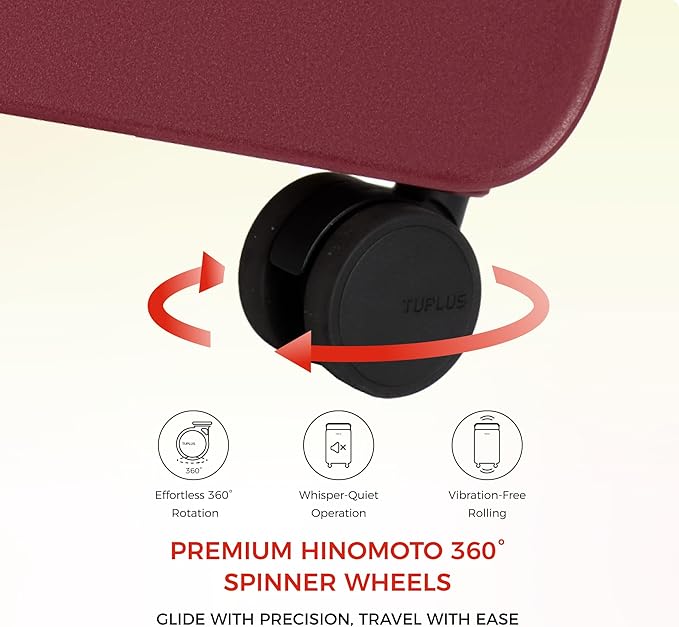 TUPLUS 20” Carry-On Hardside Luggage Lightweight ABS Travel Suitcase with Wide Handle Spinner Wheels TSA Combination Lock, Balance Series 2.0,Cranberry Red