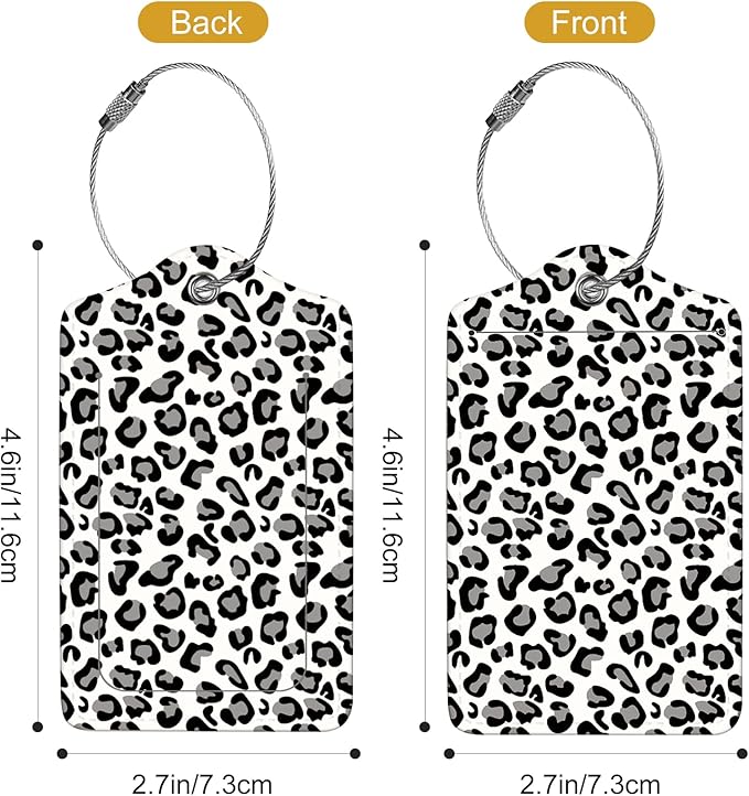 2Pack Luggage Tags for Suitcases, Cute Unique Pu Leather Cruise Luggage Tag with Privacy Cover ID Label Address Card and Metal Ring Suitable for Women Men Kids Travel Bag Gray Leopard Print