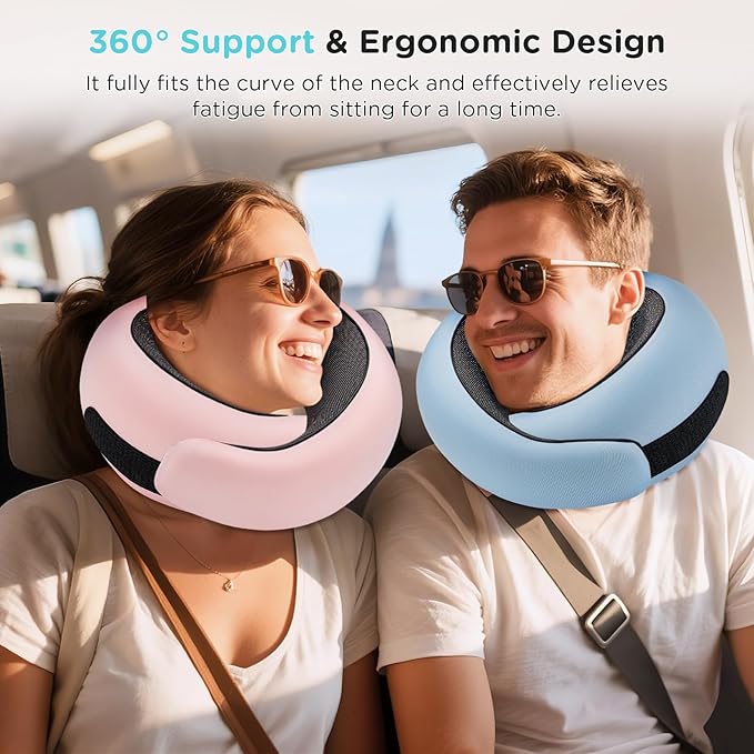 Neck Pillow Airplane,100% Pure Memory FoamTravel Neck Pillow Travel Neck Support Ergonomic &Portable Design Best for Sleeping Plane Car Train Office Flight (Light Pink)