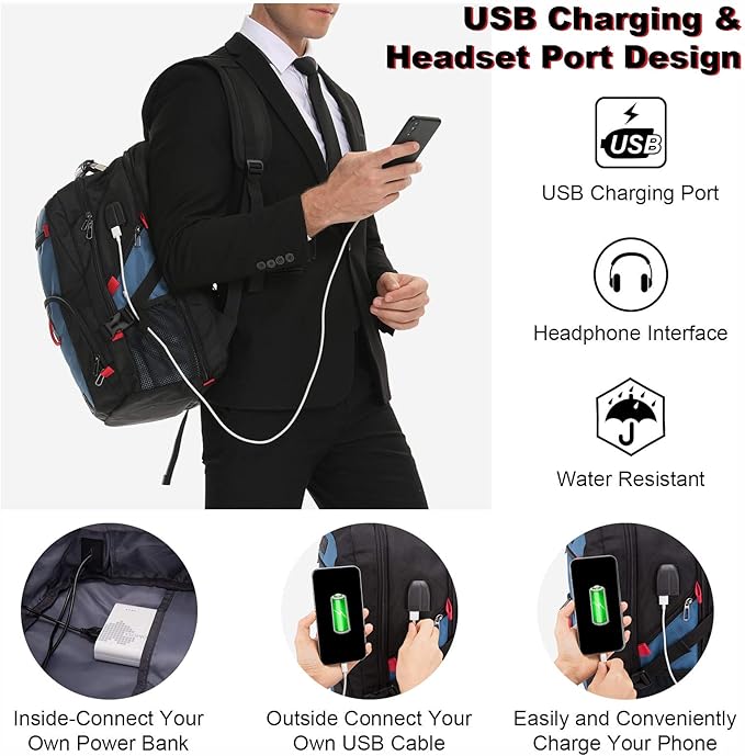 LOVEVOOK Travel Laptop Backpack Waterproof Anti Theft with Lock and USB Charging Port Large Computer Business Backpack for Men Women College (15.6 inch, Blue)