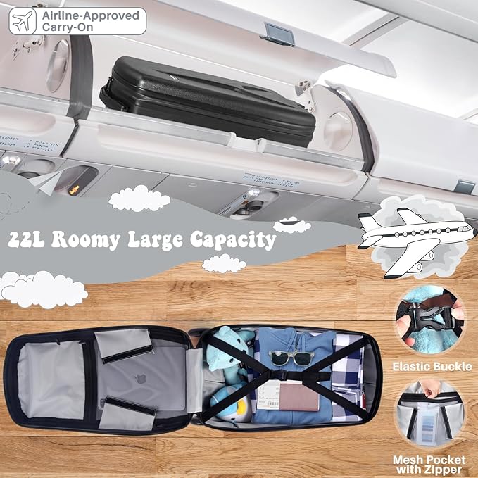 MRPLUM 20" Ride-On Suitcase with Detachable Scooter for Kids,Foldable Hardshell Carry-On Luggage for Toddlers Ages 4-15 with Adjustable Handle,Easy Steering&Brake(Airplane Approved)