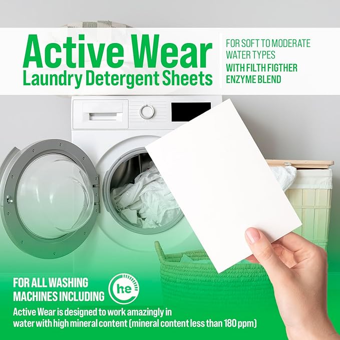 Rockin' Green Active Wear Travel Laundry Detergent Sheets - Mess-Free Laundry Sheet Detergent with Sodium Bicarbonate - Easily Dissolvable Laundry Soap Sheets (104 Loads, Lavender Mint Revival)