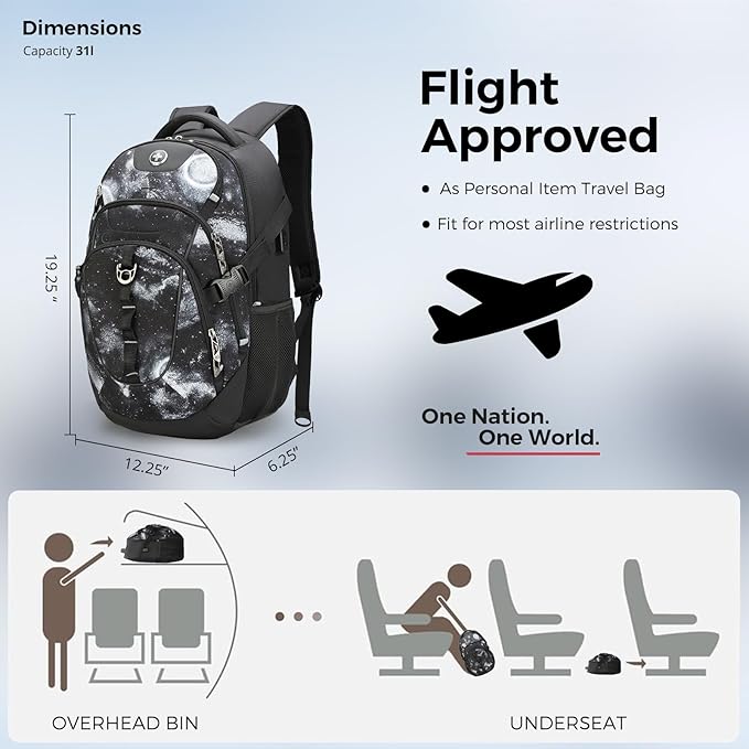 Swissdigital Laptop Backpack with USB Charging Port, Travel Backpack Fits 15.6 inches Computer, 31L Backpack for Men, Starry Sky | SD803