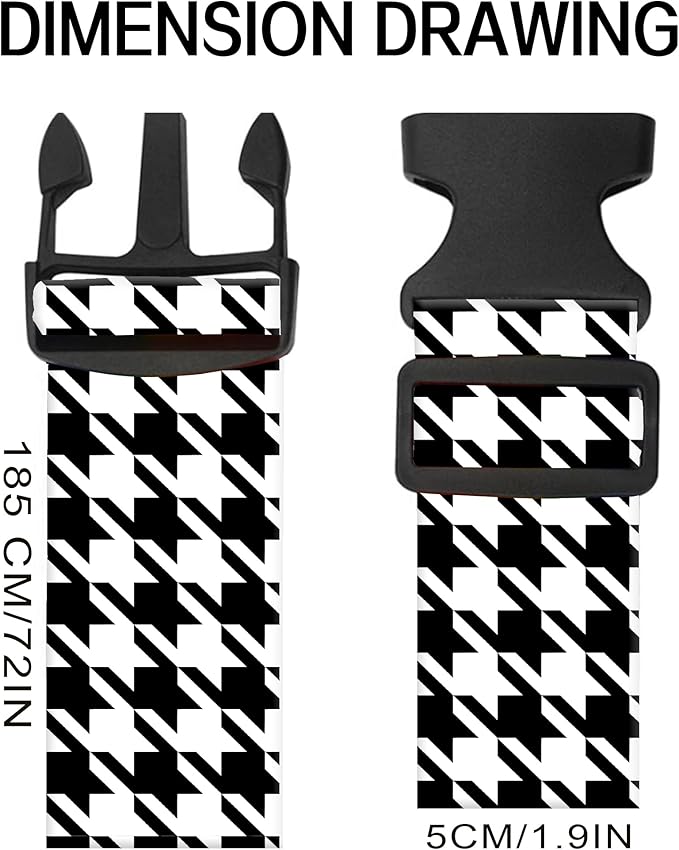 Luggage Straps for Suitcases, Adjustable Travel Belt, Durable Wide Luggage Strap, Cute Suitcase Strap Identifiers with Buckle, Bag Straps for Luggage, Black White Houndstooth