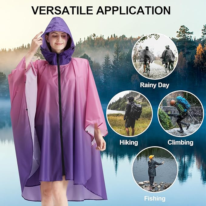 Rain Poncho Jacket Coat Hooded Zipper Style for Women/Men/Adult with Pocket