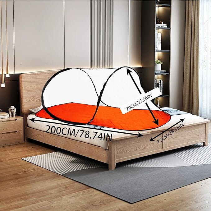 CMINGJ Large Pop Up Mosquito Tent, Portable Foldable Mosquito Net with Bottom for Bed Camping Travel Patio, Suitable for Outdoor Indoor (78 * 28 * 27inch) Orange Bottom