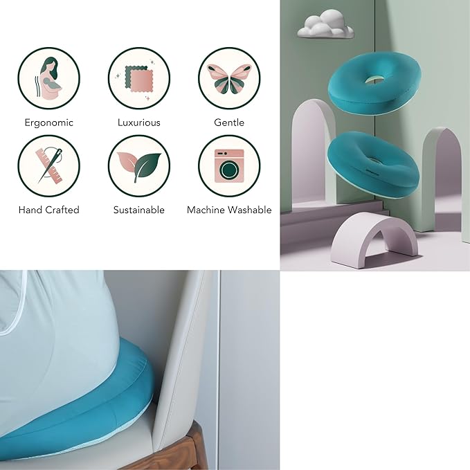Premium Egyptian Cotton Pressure Relief Donut Chair Seat Cushion for Home, Car, Office Sitting - Postpartum, Pregnancy, Tailbone & Back Pain, Ergonomic Support