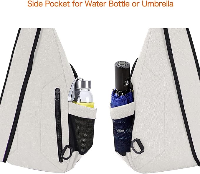 MOSISO Sling Backpack,Canvas Crossbody Hiking Daypack Bag with Anti-theft Pocket, Pearl White
