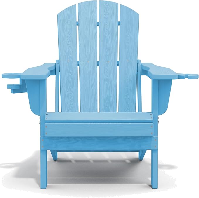 SERWALL Adirondack Chair with Cup Holders - Composite Adirondack Chairs HDPE Outdoor Chairs All Weather Use- Light Blue