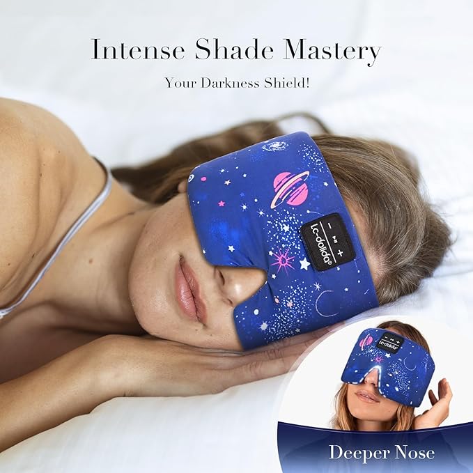 LC-dolida Sleep Mask with Bluetooth Headphones, Extra Large Silk Eye Mask for Sleeping Side Day Sleepers, Sleep Headphones Bluetooth 5.4 for Women Men with Thin Speaker, Blackout, Comfort, Microphone