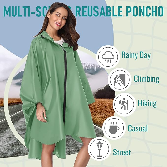 SaphiRose Unisex Rain Poncho Raincoat Hooded for Adults Women with Pockets