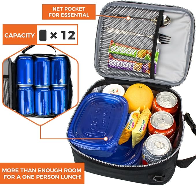 opux Insulated Lunch Box for Men Women Adult, Compact Lunch Bag for Kids Boy Girl Teen, Soft Lunch Cooler Bag for Work School, Leakproof Lunchbox Lunch Pail with Clip-on Buckle, Heather Purple