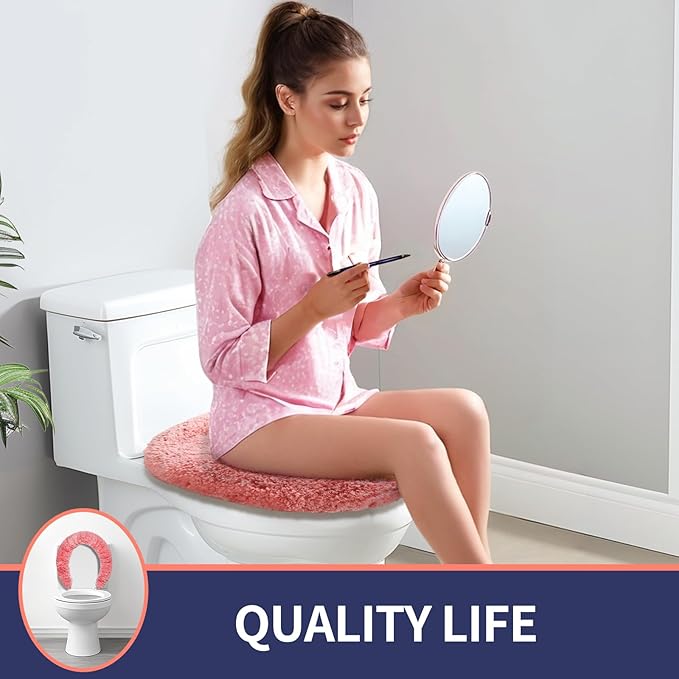 Microfiber Elongated Toilet Seat Cover 19.5"x 15" Machine Washable Solid Toilet Lid Cover Adjustable Rubber Backing Fits Most 18-19.5" L x 14-16" W Elongated Toilet Seat