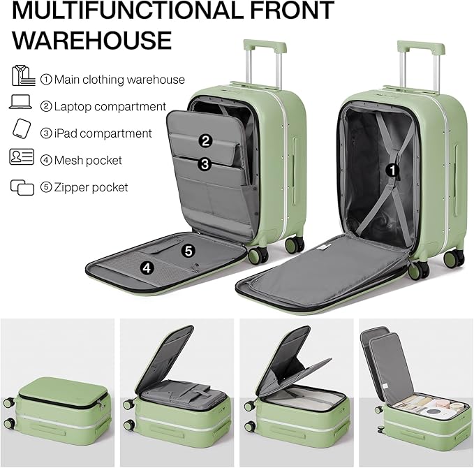 mixi Luggage Suitcase with Spinner Wheels, 24'' Checked Travel Luggage Aluminum Frame PC Hardside with TSA Lock & Cover - Avocado Green