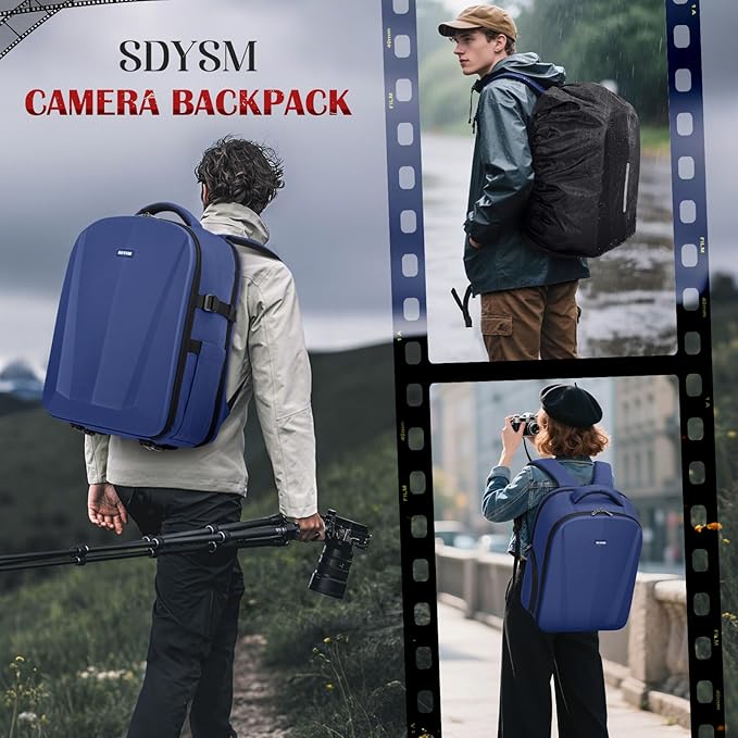 SDYSM Camera Backpack, Large Camera Bag for Photographers Professional DSLR/SLR Mirrorless Camera Case Compatible for Sony Canon Nikon, Blue