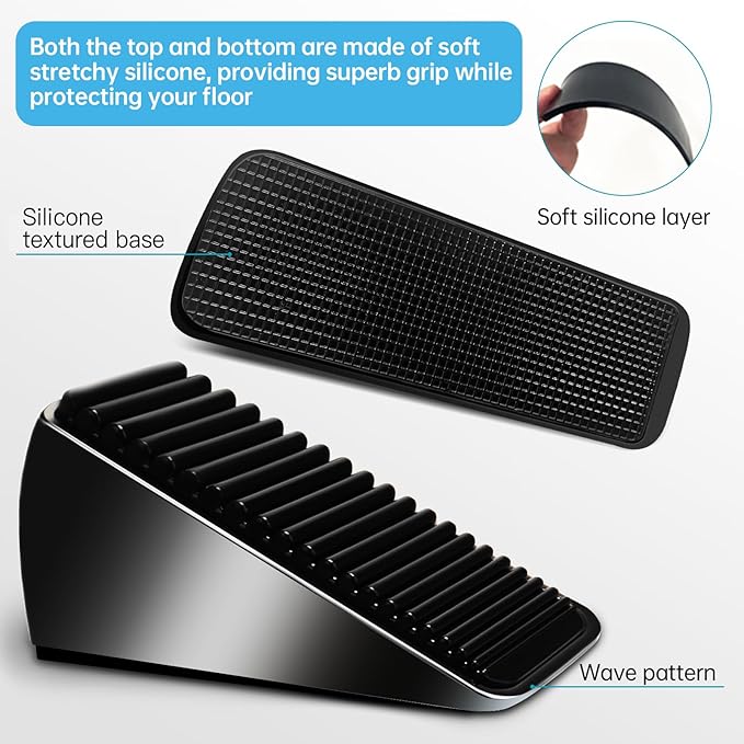 Heavy Duty Tall Door Stop Wedge - Large Door Stopper, Door Stoppers for Bottom of Door, Tall up to 2.6 in, Zinc Alloy and Silicone Made Suits Any Heavy Door Any Smooth Floor
