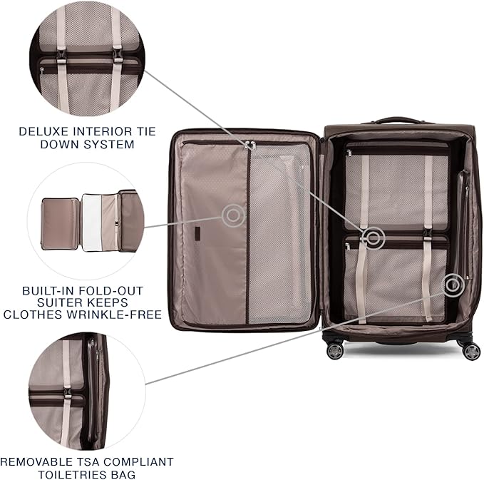 Travelpro Platinum Elite Softside Expandable Checked Luggage, 8 Wheel Spinner Large Suitcase, TSA Lock, Men and Women, Rich Espresso Brown, Checked Large 29-Inch