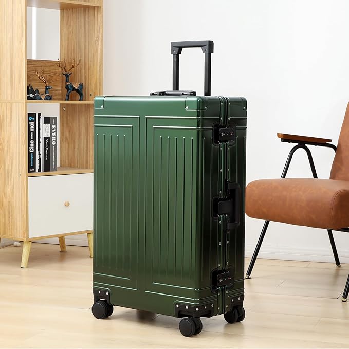 All Aluminum 20/28 Luggage Set，Cut from Whole Aluminum Sheet，22x14x9 Airline Approved ，（3rd Generation，Premium Metal zipperless suitcase ） (green, 20+28inch)