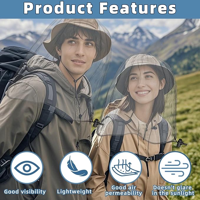 Oversized Mosquito Net 42 x 25 Inches Ultra Large Mosquito Head Net Face Neck Fly Mesh Netting Fits All Hats for Outdoor Camping Hiking Fishing Gardening Safari(Light Gray)