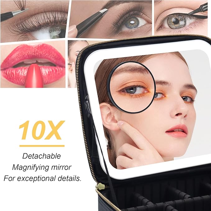 Makeup Bag with Light Up Mirror, Lighted Travel Makeup Organizer 3 Colors Adjustable Brightness, Makeup Bag with Mirror and Light, Travel Train Case Portable Cosmetic Bag for Women(Leopard)