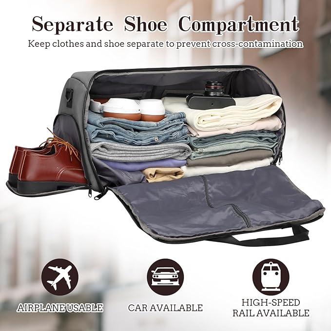 Garment Duffle Bags for Travel, Carry On Garment Duffel Weekender Bag 45L | 2-days Trip,Wrinkle-Free Travel,Separate Shoe Pocket | Overnight Garment Bag for Vacation, Business Trips, Weekend