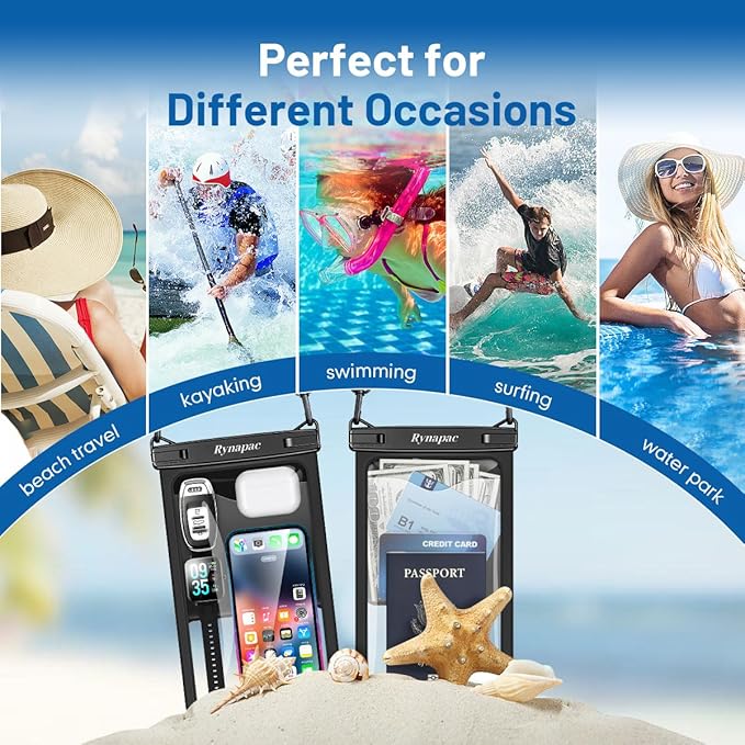 [Up to 10"] Large Waterproof Phone Pouch Bag - 2 Pack Waterproof Phone Case for iPhone 16 15 14 Pro Max Galaxy S25 S24 Ultra, IPX8 Cellphone Water Protector Pouch Beach Essentials Travel Must Haves
