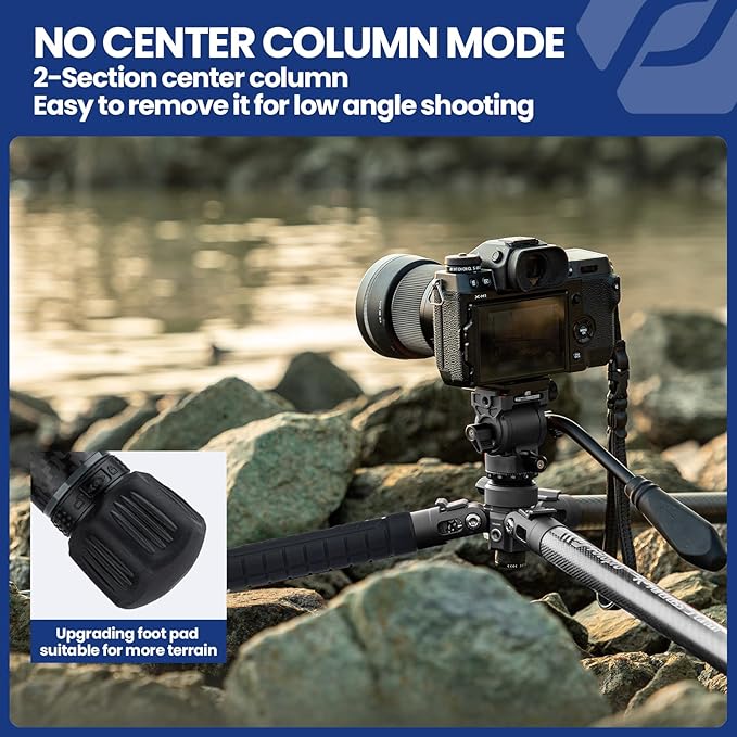 Fotopro Carbon Fiber Travel Tripod 2.2lbs Ultralight 64 Inch Portable Compact Travel Video Tripod for Camera DSLR Load up to 22lb X-Aircross 3 Lite Video Grey