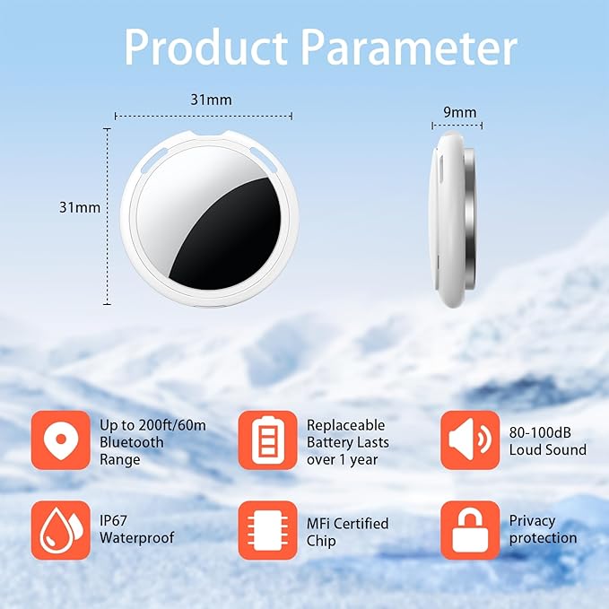 Tracker Tags-4 Pack [Apple MFi Certified] Pair with Apple Find My(iOS Only) Smart Bluetooth Tracking Tags Key Finder Item Locator Waterproof Worldwide Tracker for Pets Wallet Backpack Dogs Luggage
