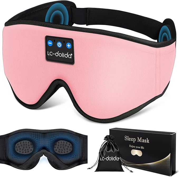LC-dolida Sleep Headphones, Sleep Mask Bluetooth Wireless Music Eye Mask, Sleeping Headphones for Side Sleepers Sleep Mask with Bluetooth Headphones Ultra-Thin Stereo Speakers Perfect for Sleeping