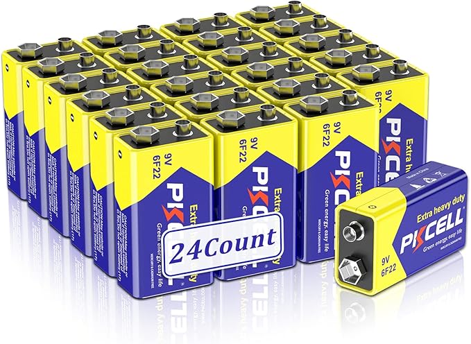 9V 6F22 Batteries High-Power Batteries Long Battery Life 9 Volt Carbon Batteries 3 Years Shelf Life, Leak-Proof 9V Batteries Suitable for Smoke Detectors and Other Electronic Products (24-Counts)