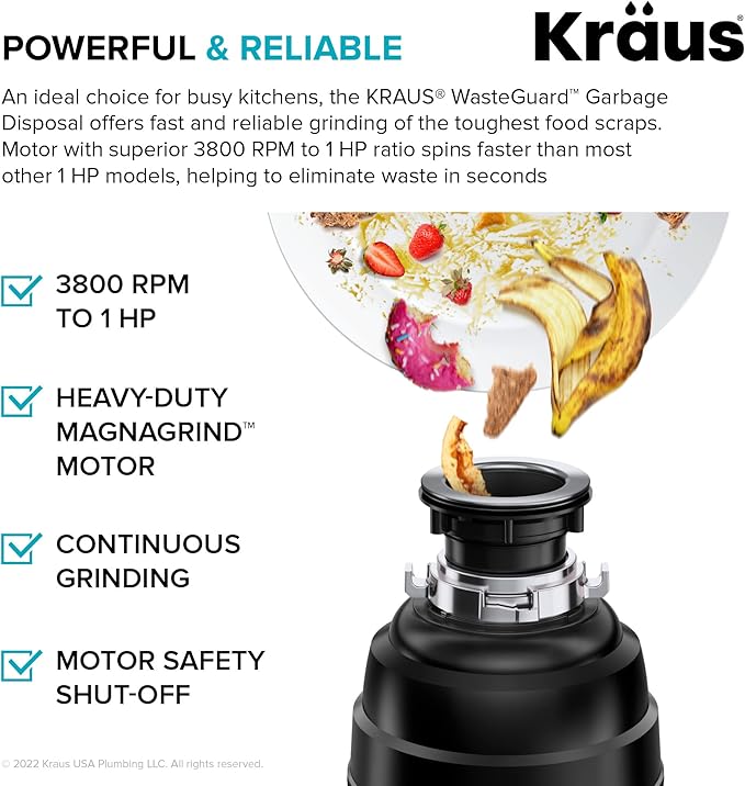 Kraus KGUW1-33WH-100-100, Bellucci Workstation 32 in. Undermount Granite Composite Single Bowl Kitchen Sink in White with WasteGuard 1 HP Continuous Feed Garbage Disposal and Accessories