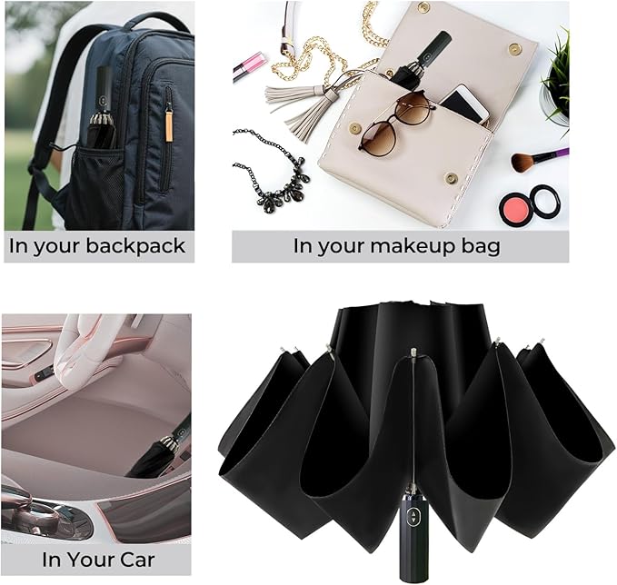 LLanxiry Compact Travel Umbrella, Mini Windproof Umbrellas for Rain & Sun, Small Lightweight Outdoor UV Umbrella, Portable Folding Umbrellas for Travel