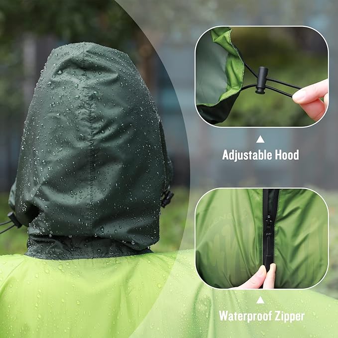 SaphiRose Rain Poncho Jacket Coat Hooded for Adults with Pockets
