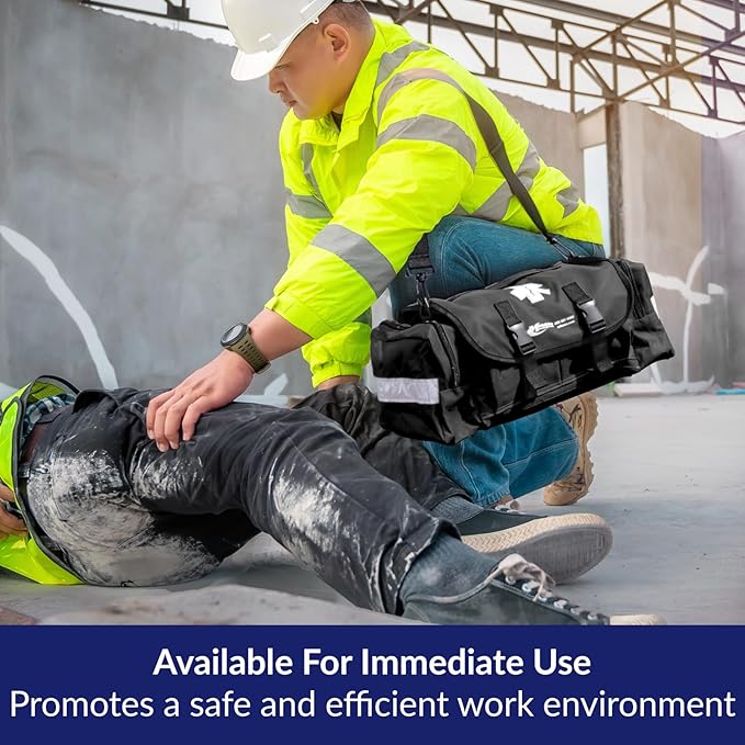 MFASCO First Aid Kit - Fully Stocked Portable Reflective Bag -First Responder Emergency Response Kit-for Natural Disaster Preparedness-Customizable Storage-Includes 415 Pcs First Aid Supplies-Black
