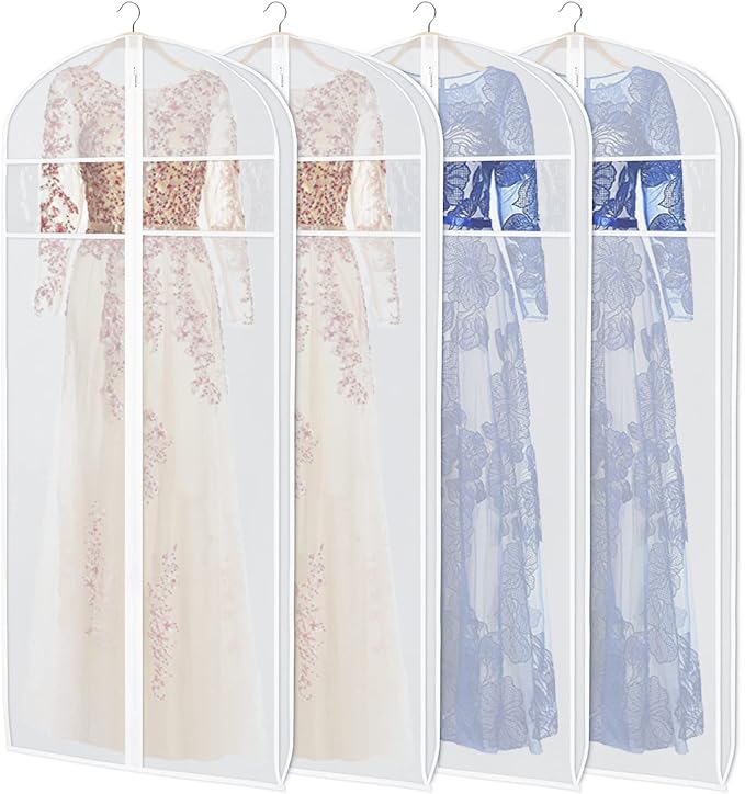Zilink Dress Bags for Gowns Long 72-inch Garment Bags for Long Dresses Clear Dress Protector Bag with 3" Gusset and Full Length Zipper for Dresses, Fur Coat Gown Closet Storage（Set of 4）