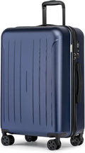 KYME Suitcase Hardshell With Double Spinner Wheels, PC+ABS TSA Lock Travel Luggage (Navy Blue, 24" Checked)