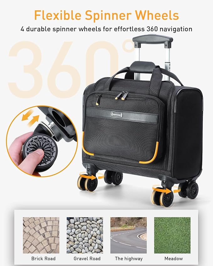 Rolling Laptop Bag - Rolling Briefcase with 4 Spinner Wheels, 17.3 Inch 1680D Nylon Water Resistant Computer Bag for Men and Women Work Travel, Black