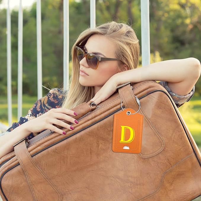 Fintie Luggage Tags, Privacy Cover ID Label with Stainless Steel Loop and Address Card for Travel Bag Suitcase, Orange-D (2 Piece)