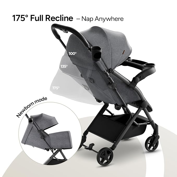 Mompush Lithe V2 Lightweight Travel Stroller, Compact Foldable Baby Stroller with Travel Bag, One-Hand Fold Stroller, Snack Tray, Mechanical Recline Seat, Airplane-Ready, Organizer & Rain Cover