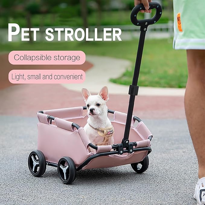 Dog Stroller 4 Wheels Folding Dog Cart Pet Stroller for Travelling Shopping Walking Playing for Small Dogs Cats (Plaid red)