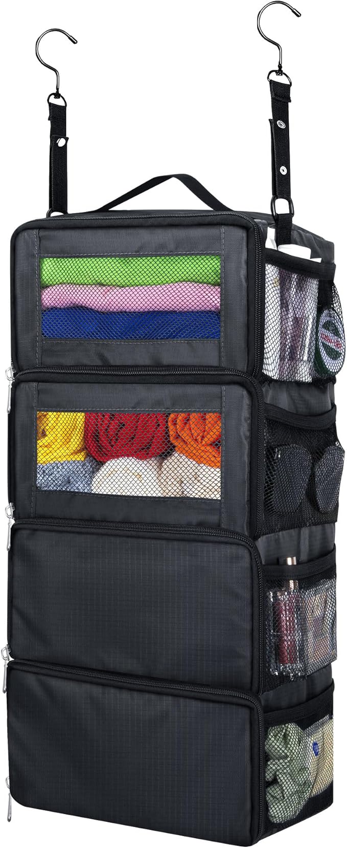 Hanging Travel Organizer, Carry-on Luggage Suitcase Organizer, Portable Shelves Packing Cube for Cruise Essentials, Small, Black