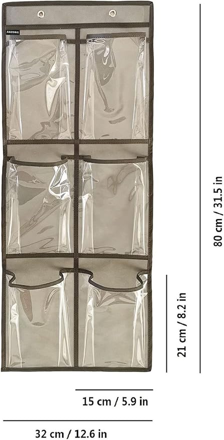 2 Packs Over The Door Hanging Closet Shoes Holder Organizer Shoe Storage Shoe Rack with 6 Pockets (Clear PVC Pockets)