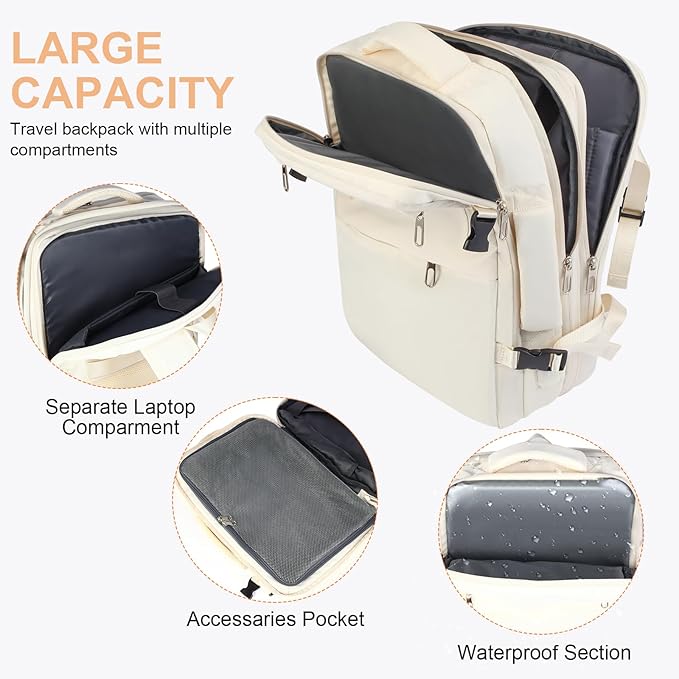 Travel Laptop Backpack with USB Charging Port Business Anti Theft Water Resistant Flight Approved Expandable Backpack (white)