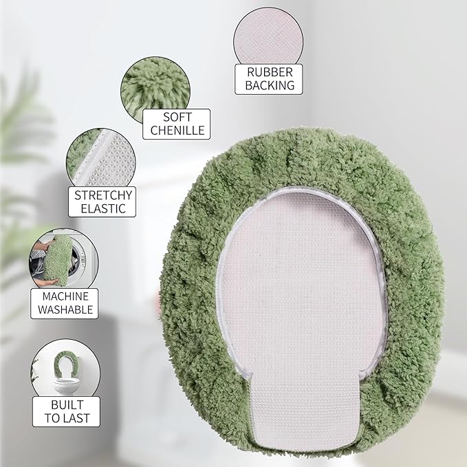 Microfiber Elongated Toilet Seat Cover 19.5"x 15" Machine Washable Solid Toilet Lid Cover Adjustable Rubber Backing Fits Most 18-19.5" L x 14-16" W Elongated Toilet Seat